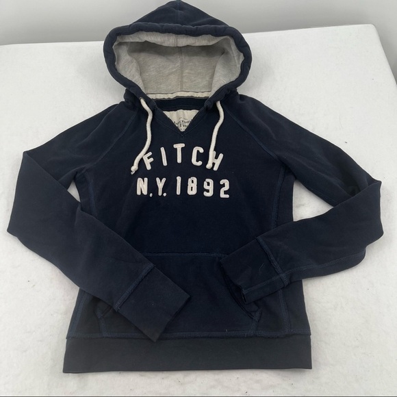Abercrombie & Fitch Tops - ABERCROMBIE & FITCH Navy Logo Hooded Sweatshirt size: Medium
